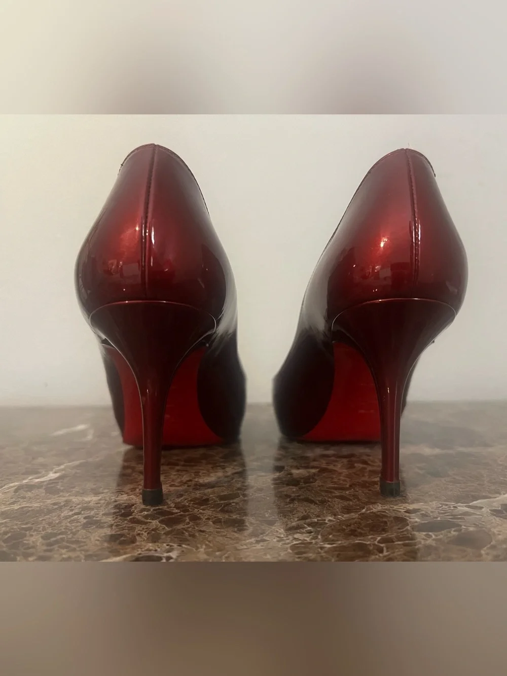 Christian Louboutin Shimmering Burgundy Patent Leather Prive 70mm Platform Pumps
